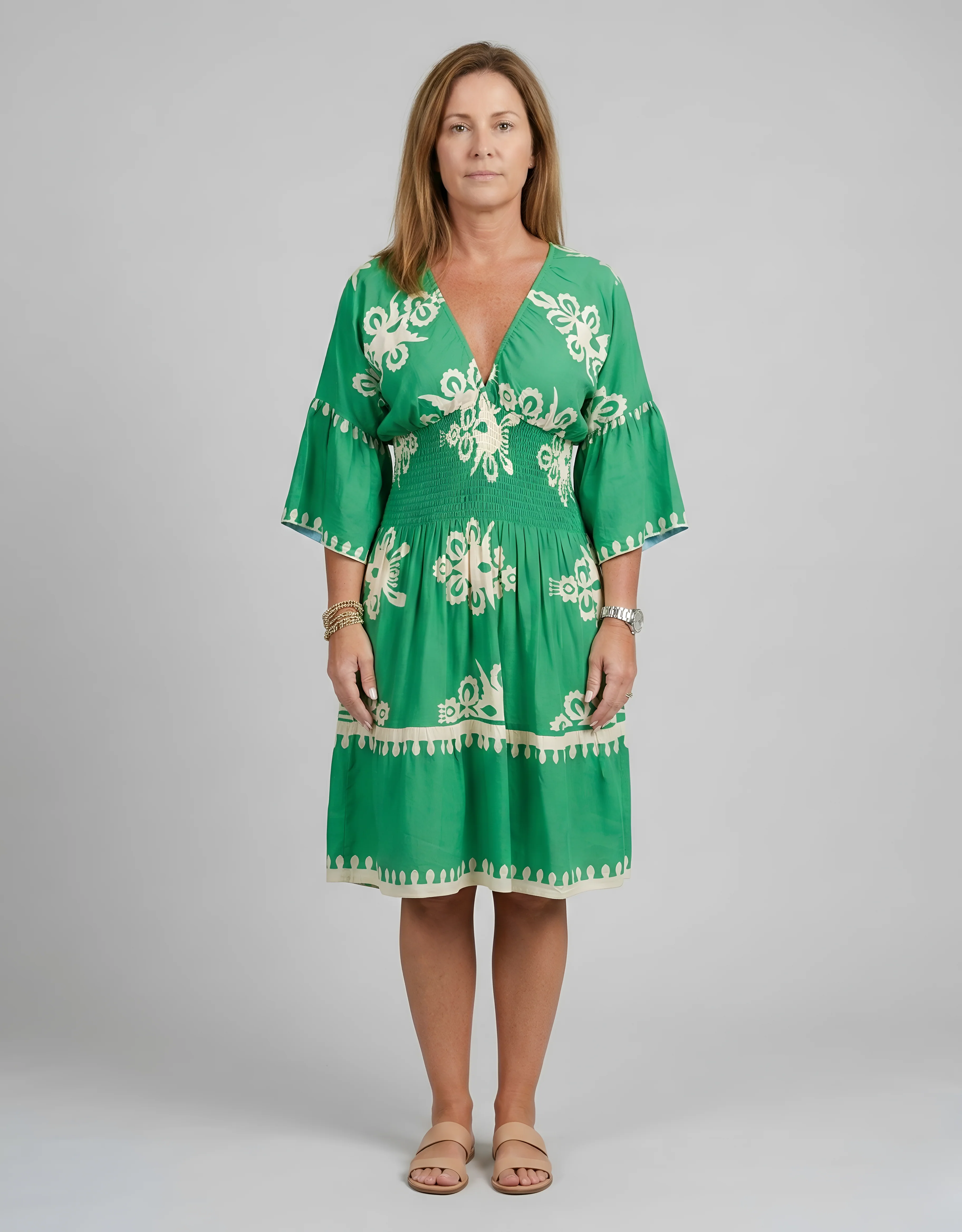 Vestito corto donna con scollo a V e maniche ampie stampa floreale elegante - Image 4