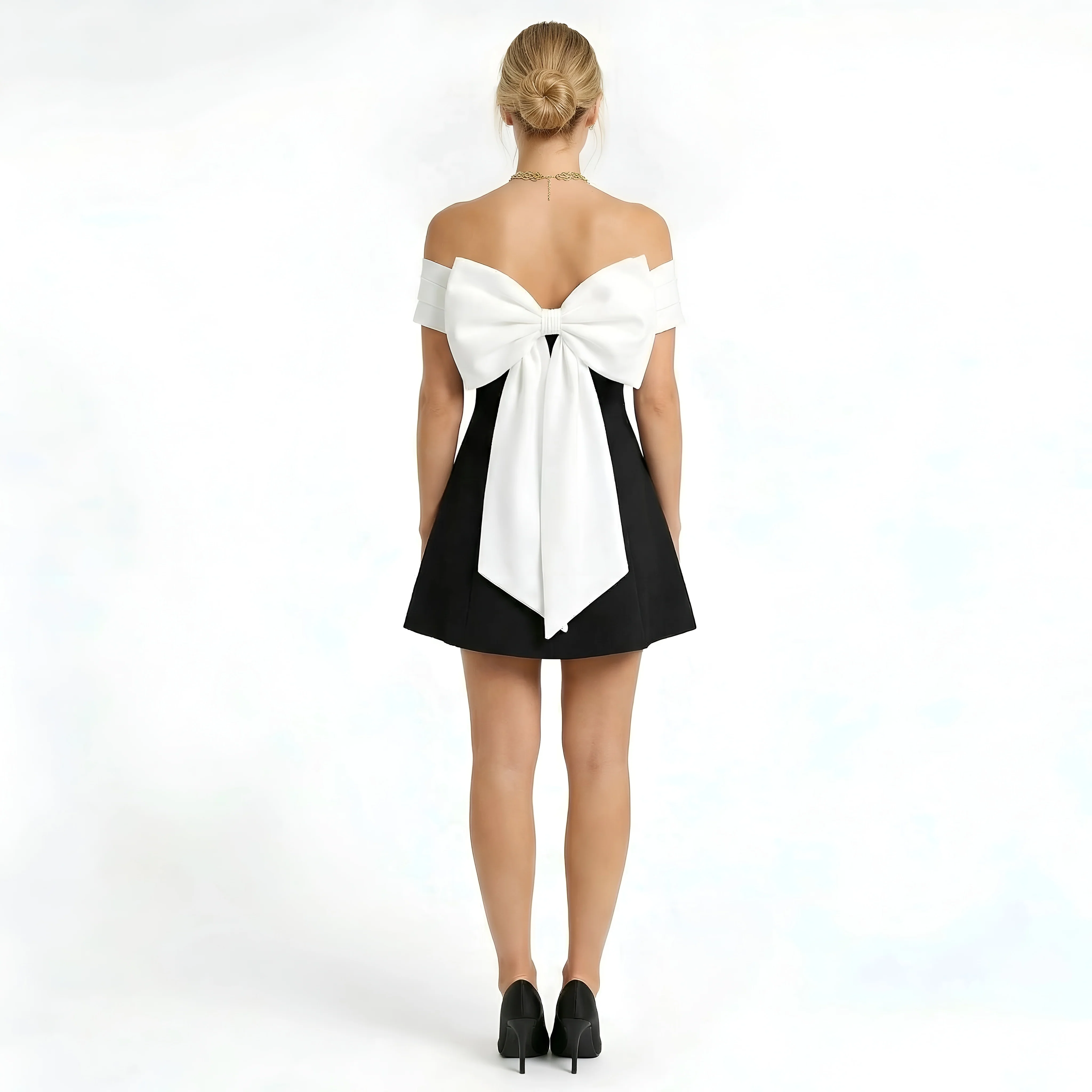 Vestito Corto Donna Elegante Spalle Scoperte Abito A-Line da Sera e Cerimonia - Image 3
