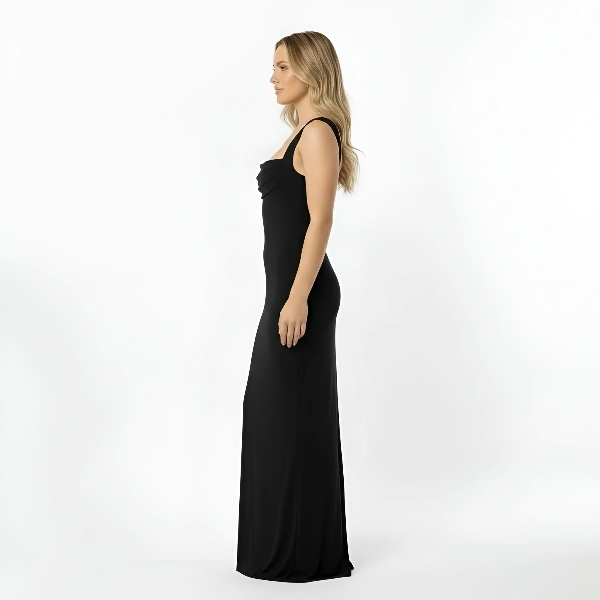 Vestito lungo donna aderente elegante abito sera scollo quadrato slim fit - Image 2