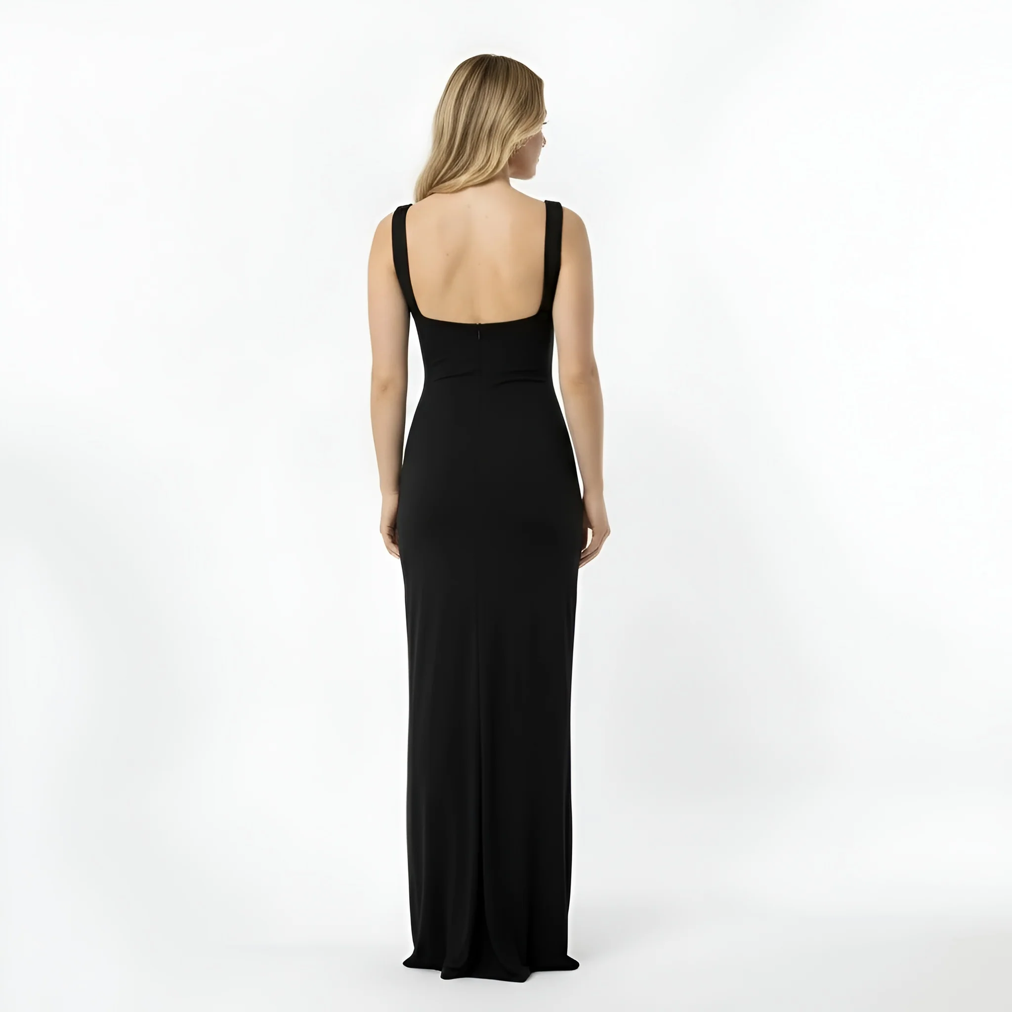 Vestito lungo donna aderente elegante abito sera scollo quadrato slim fit - Image 3
