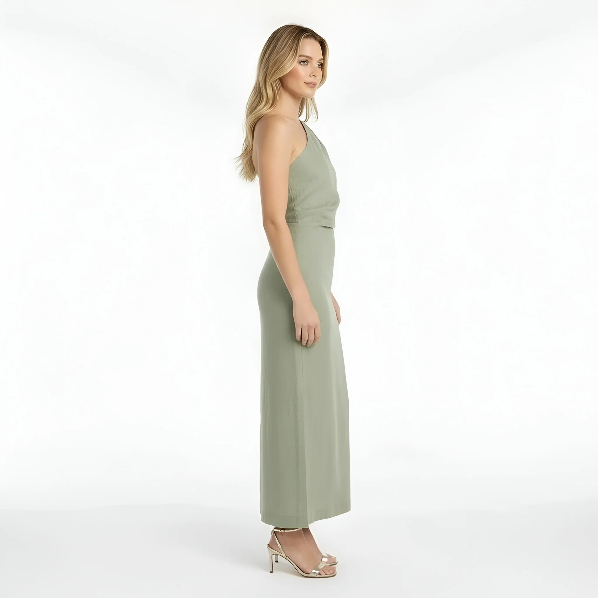 Vestito lungo donna elegante monospalla abito sera con spacco aderente slim fit - Image 2